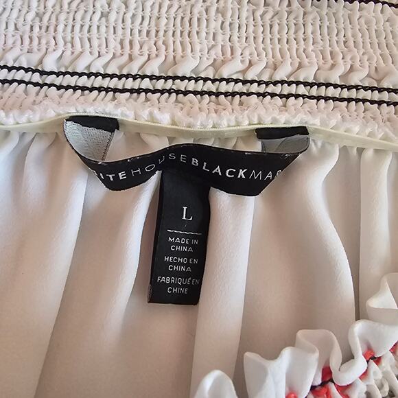 White House Black Market Off-Shoulder Peasant Blouse White Smocked Boho Size L - Picture 4 of 7